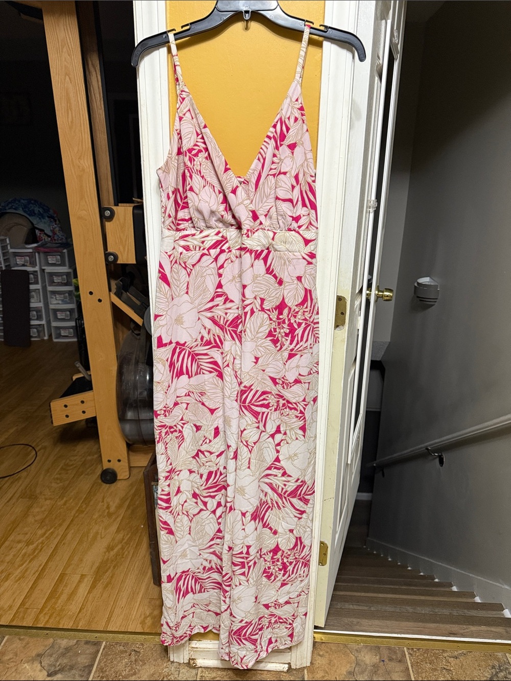 June & Hudson Pink & Cream Tropical Floral Wide-Leg Jumpsuit Size 12